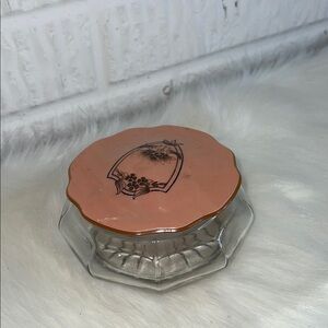 Vintage Glass Trinket Box with Peach Lid